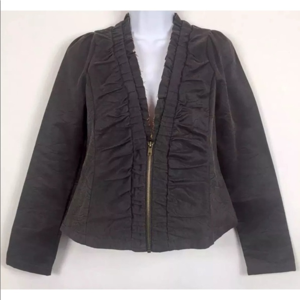Ryu Waxed Canvas Moto Jacket L Ruched Collar